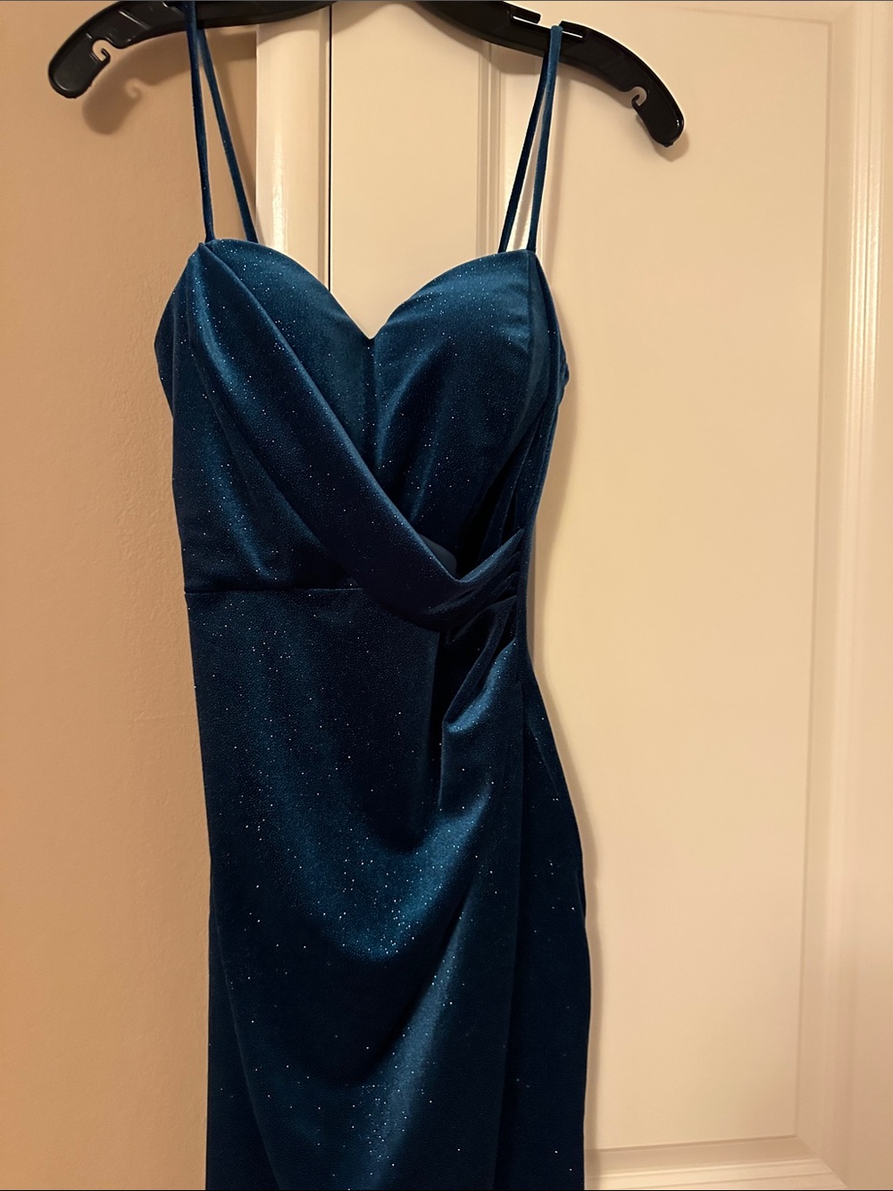 Spaghetti Teal Glitter Velvet Cocktail Home Coming Dress